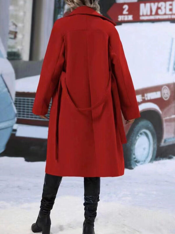 Lapel Double-breasted Trench Coat With Belt Winter Fashion Solid Color Long Jacket Outwear Women Clothing - Image 4