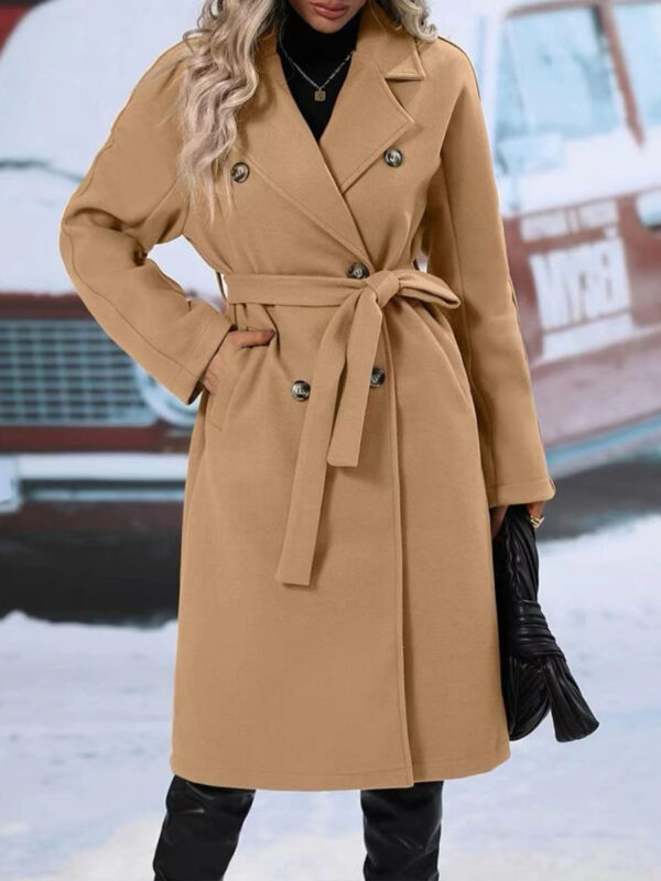 Lapel Double-breasted Trench Coat With Belt Winter Fashion Solid Color Long Jacket Outwear Women Clothing - Image 9