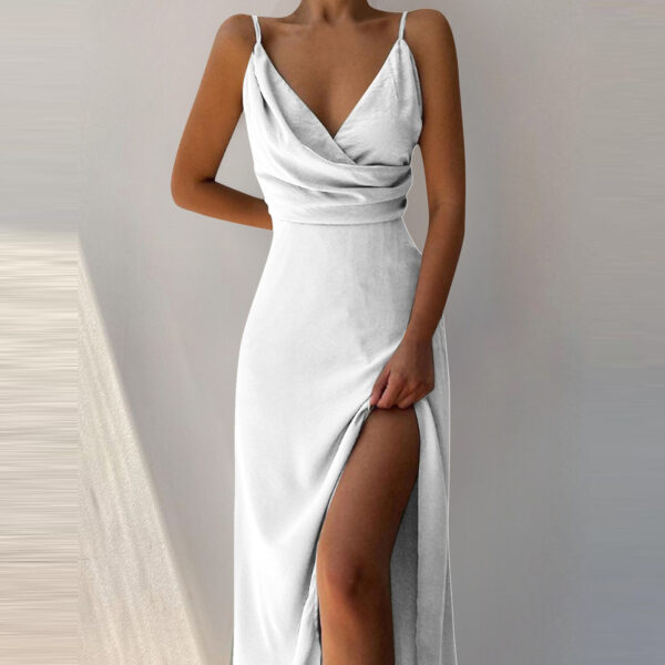 V-neck Slip Dress Low Cut Printed Slit Dress - Image 8