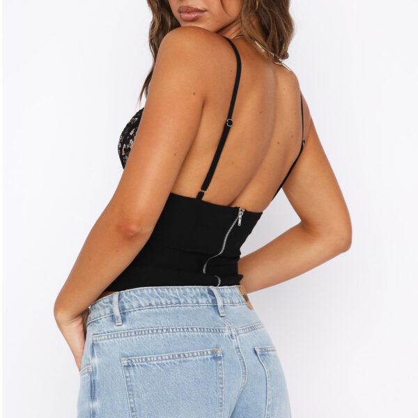 Women's V-neck Camisole Lace Vest With Back Zipper Design Summer Slim Sleeveless Tops - Image 5